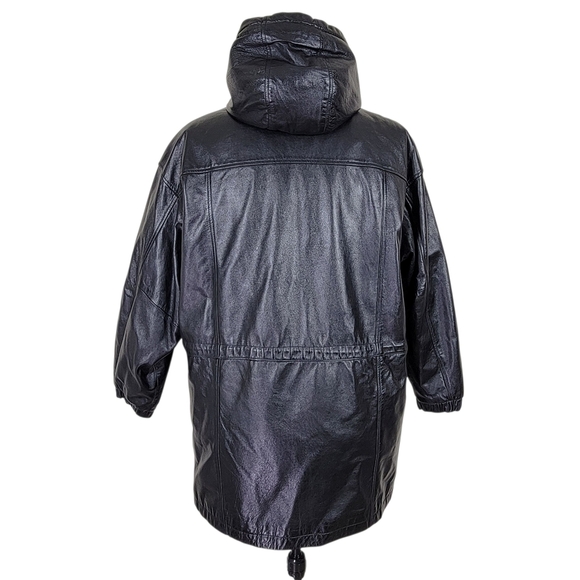 Wilsons Leather Coat Women XL Black Hooded Front Zip Quilted Thinsulate Lining - Picture 3 of 12